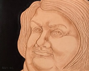 Frau - Punzierung auf Leder, schwarze Farbe - 30 cm x 30 cm