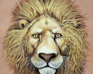 König der Tiere - Punzieren auf Leder, Acryl - 29 cm x 29 cm