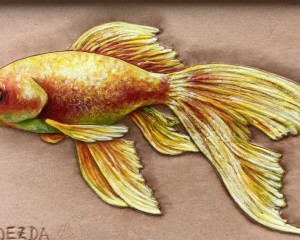 Kleiner Goldfisch - Punzieren auf Leder, Acryl - 10 cm x 15 cm
